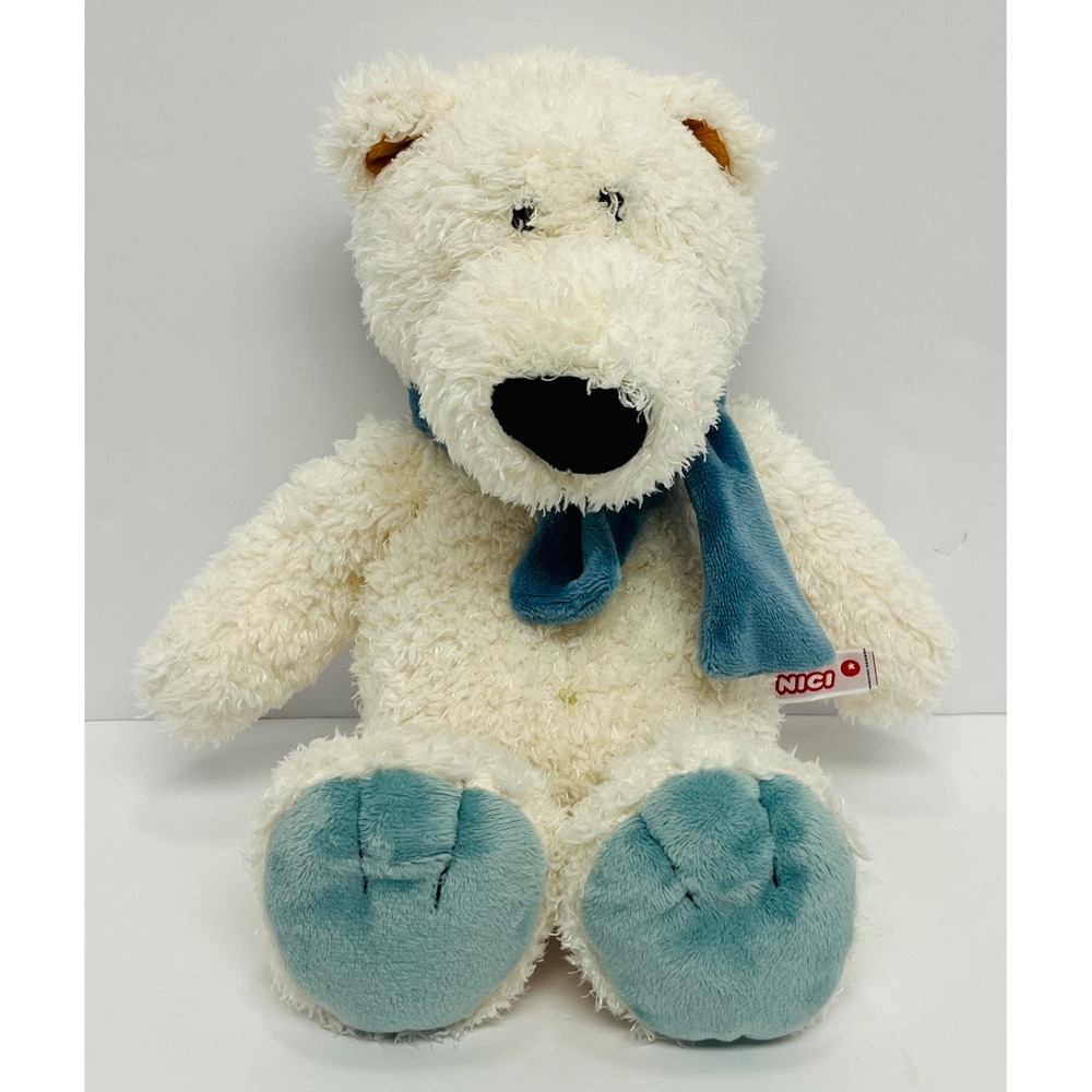 NICI Polar Bear Plush White Blue Scarf German Stuffed Animal 10 inch 80028-18-07